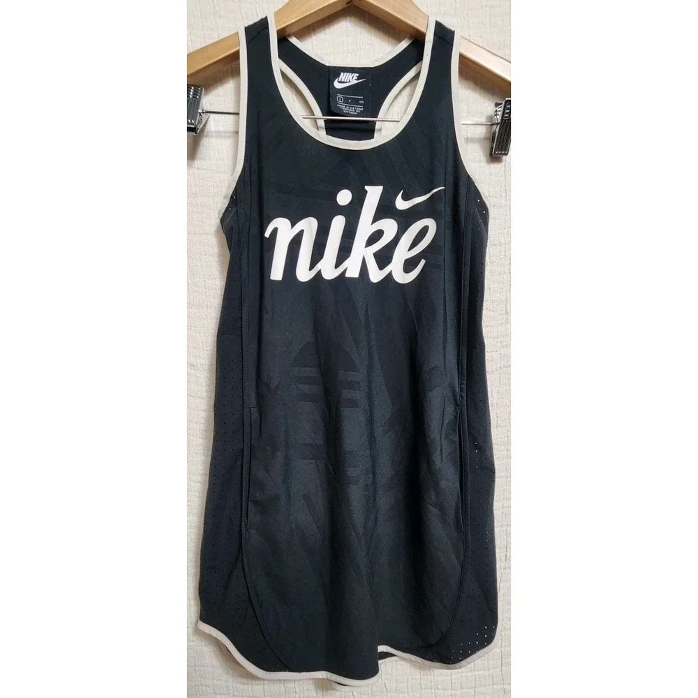 NIKE SPORTSWEAR‎ TEMPO LIGHTWEIGHT WOVEN DRESS Black Tank Girls Sz S Tennis NEW